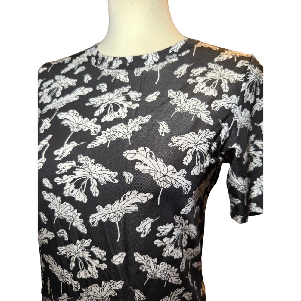 Rag & Bone Black & White Botanical Print Stretch Knit Tee, Women's Size Small - Picture 2 of 7